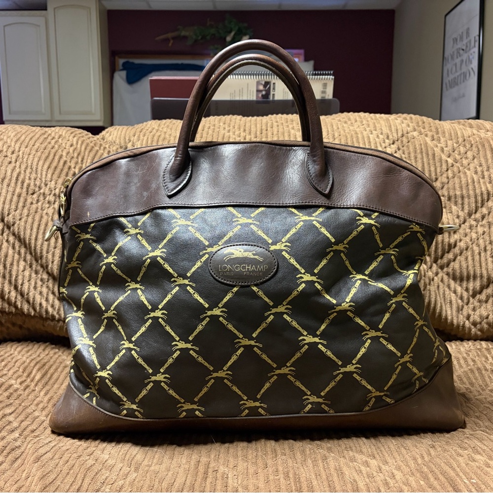 Longchamp Vintage Classic Pattern Brown Travel Bag